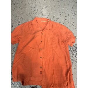 Tommy Bahama Silk Button Up Shirt Mens Large Orange Short Sleeve